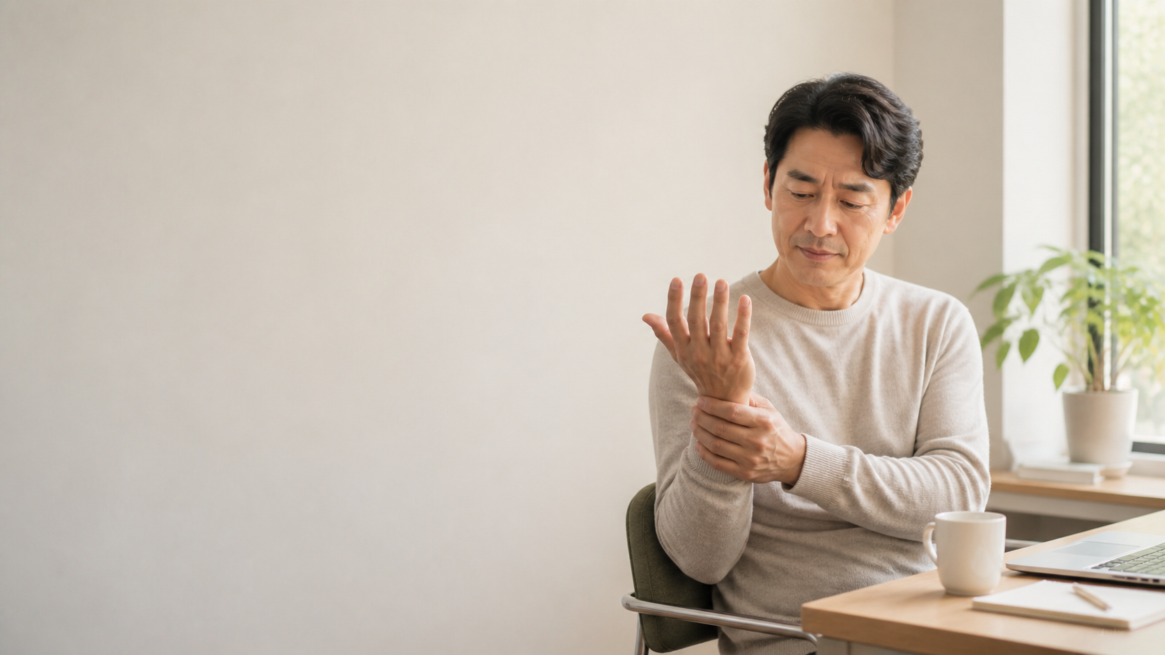 팔꿈치와 손목이 편한 위치를 확인하는 모습