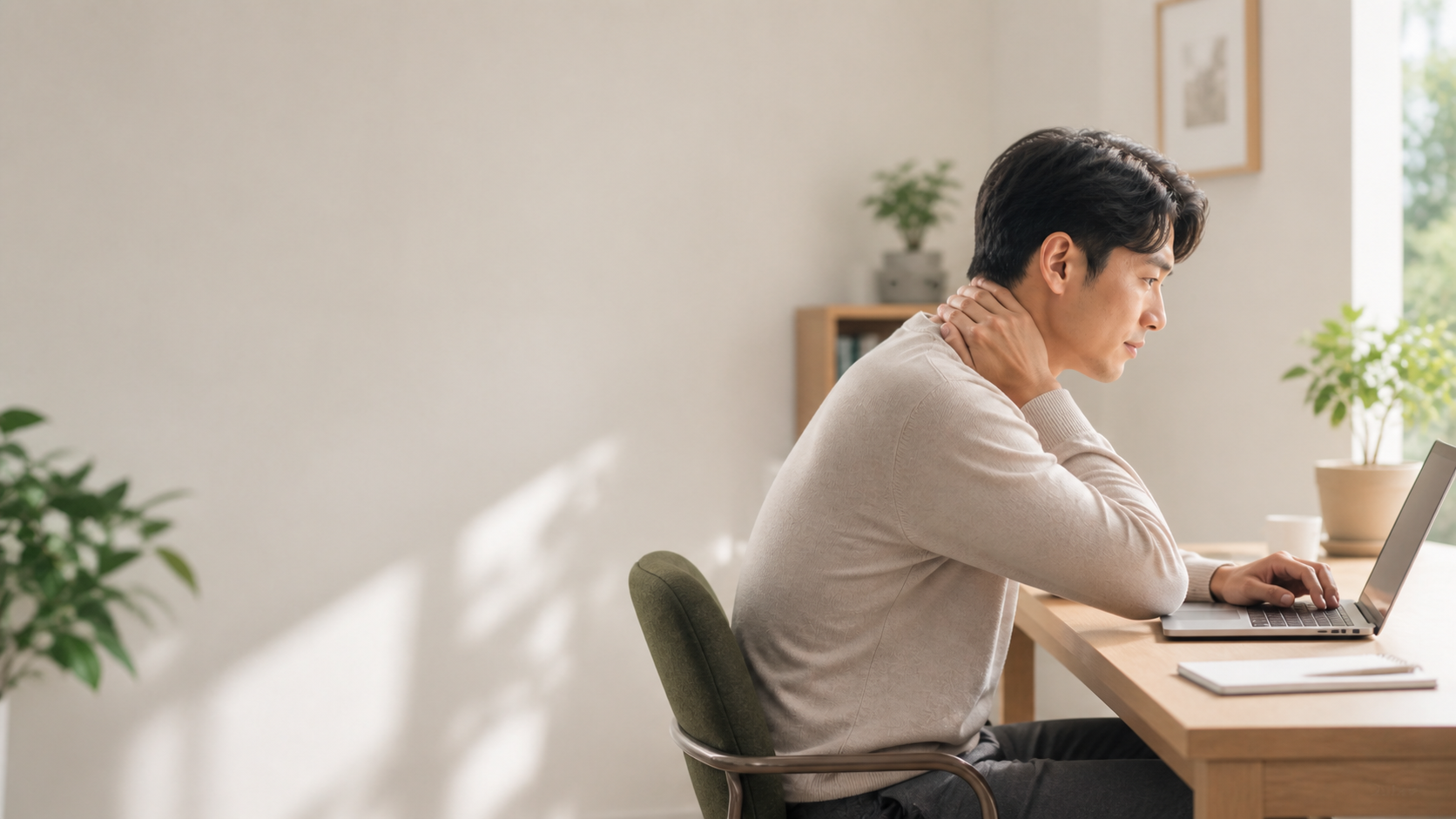 화면 앞 업무 자세를 조정하는 모습
